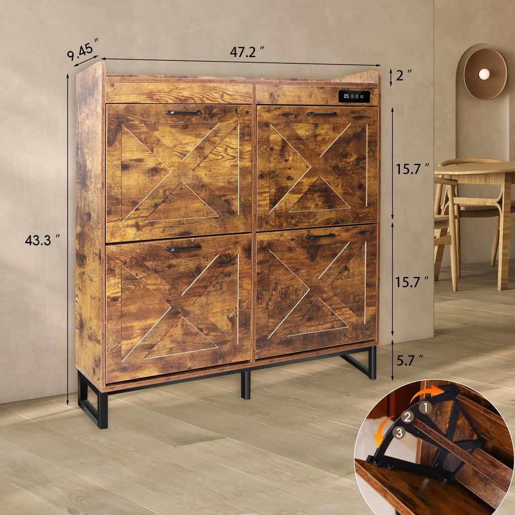 Shoe Cabinet with Deodorizer & 4 Flip Drawers, Shoe Cabinet Storage, Freestanding Shoes Organizer Cabinet with Metal