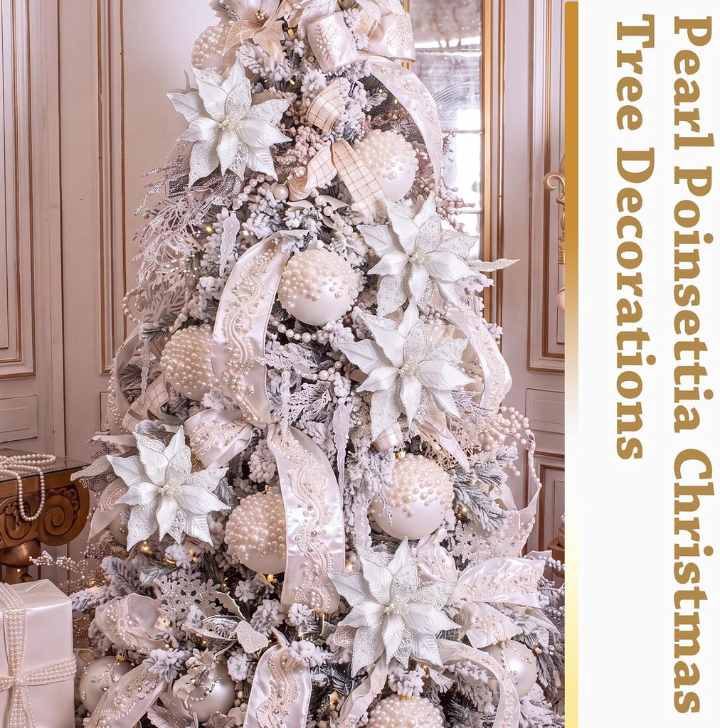 6 Pcs Large Pearl Christmas Poinsettia Ornaments
