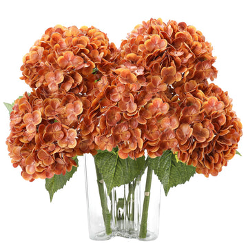 3pcs Lifelike Real Touch Hydrangea Artificial, Fall Orange