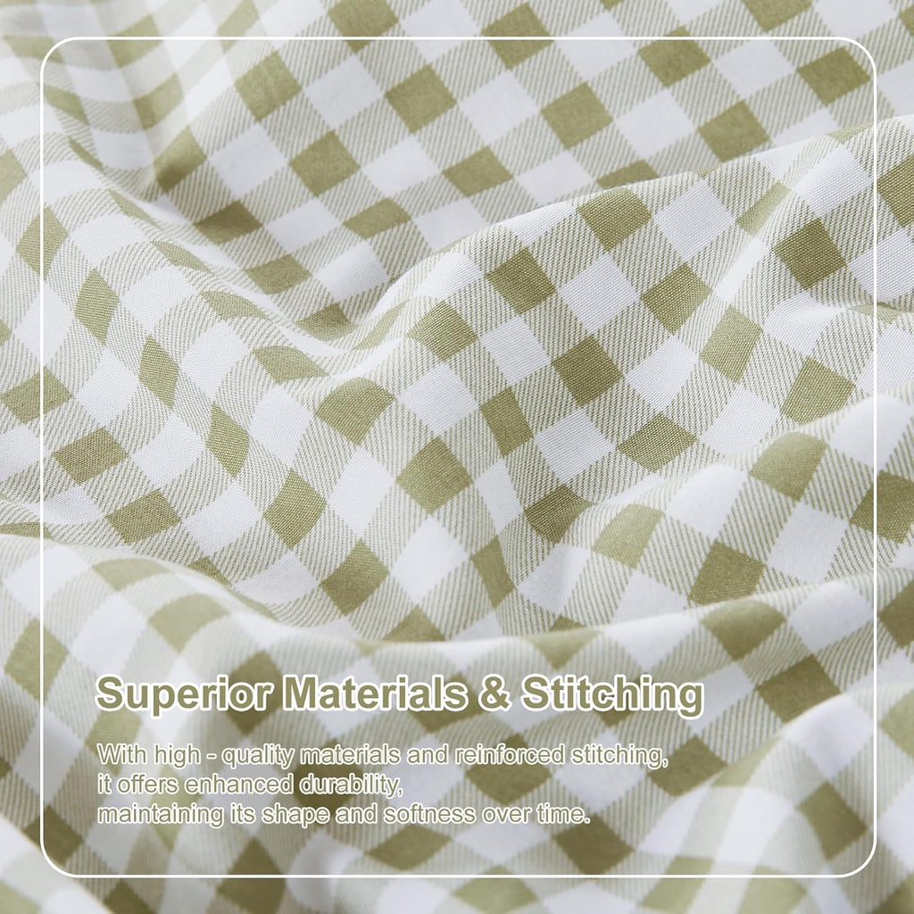 Queen Sheet Set, Lightweight Super Soft Brushed Microfiber Plaid Bed Sheets with 16" Deep Pocket, 4 Piece