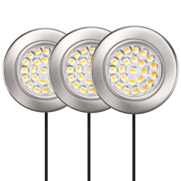 LED Puck Light Kit, 3-Pack, Plug-in, 3000K, Nickel