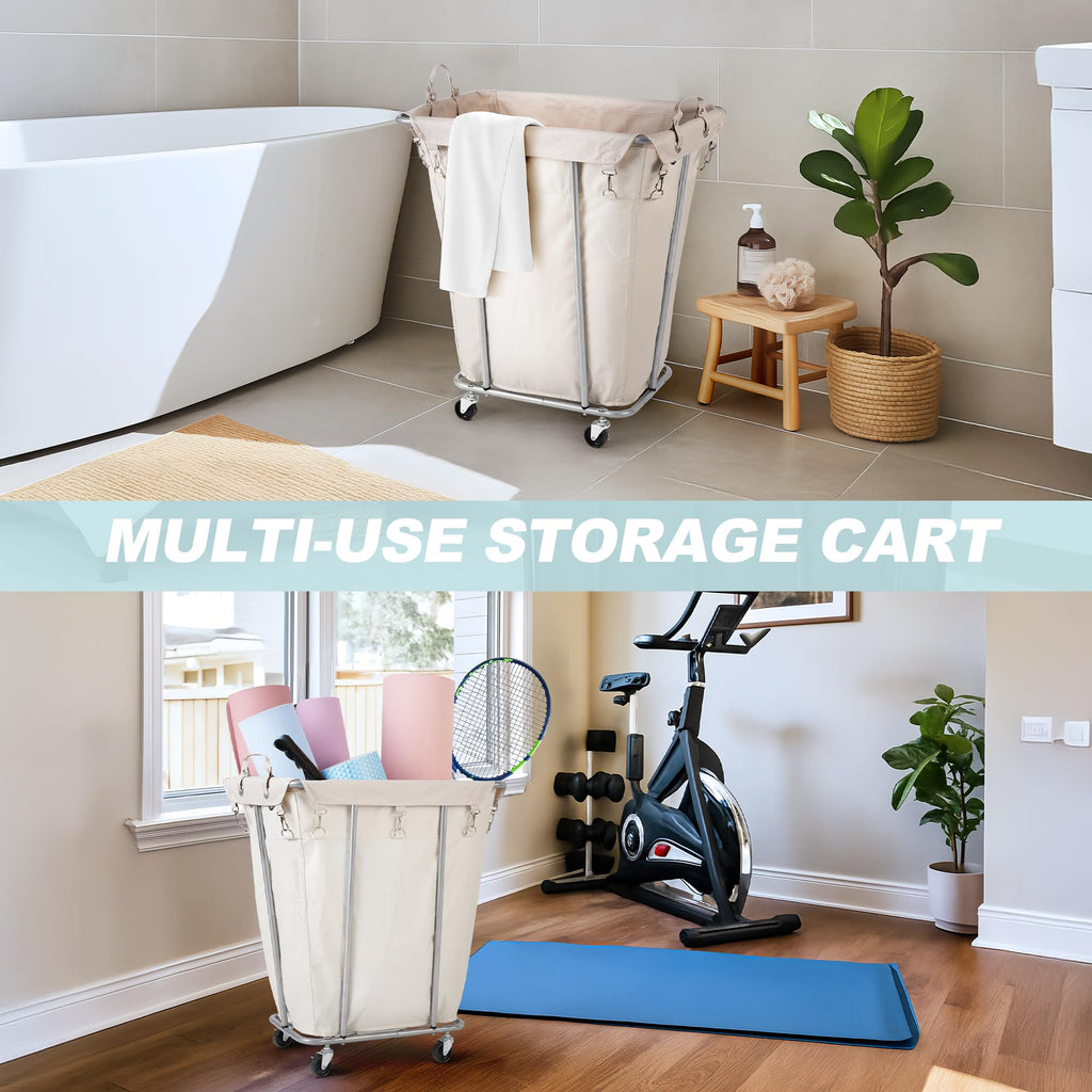 120L Rolling Laundry Hamper, Beige