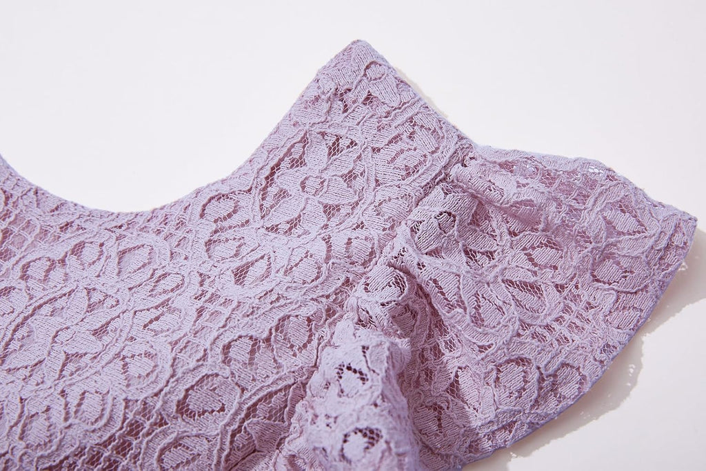 Toddler Girls Backless Flutter Sleeve Lace Party Dress Elastic Waist Bow Kid Casual Dresses