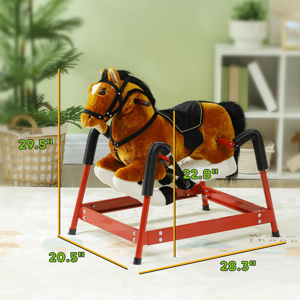 Spring Rocking Horse Plush Horse Ride-on for Kids 3-8 Years Brown