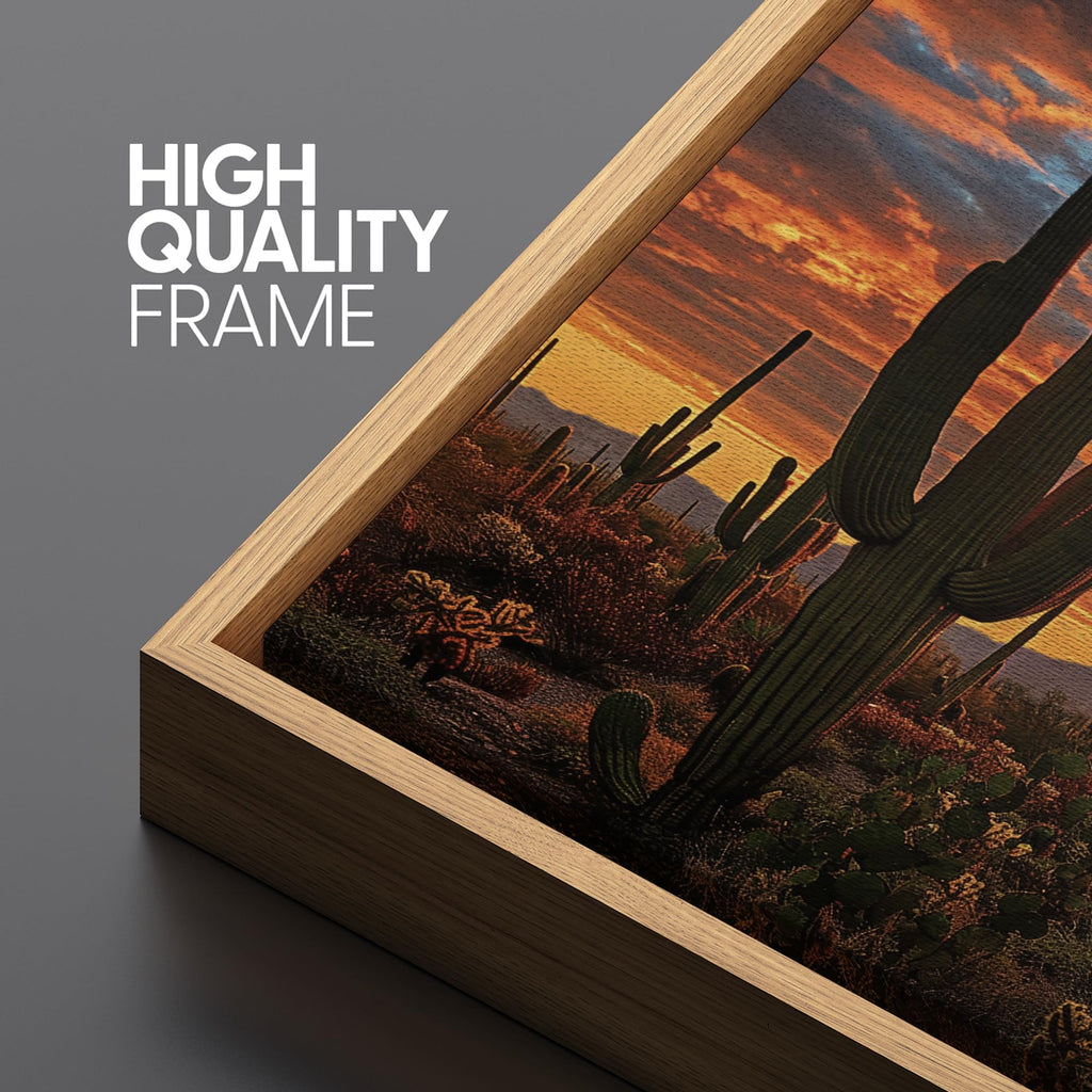Extra Large Framed Canvas Print Wall Art Desert Sunset Illustrations Modern Art Calm Warm - 60"x30"