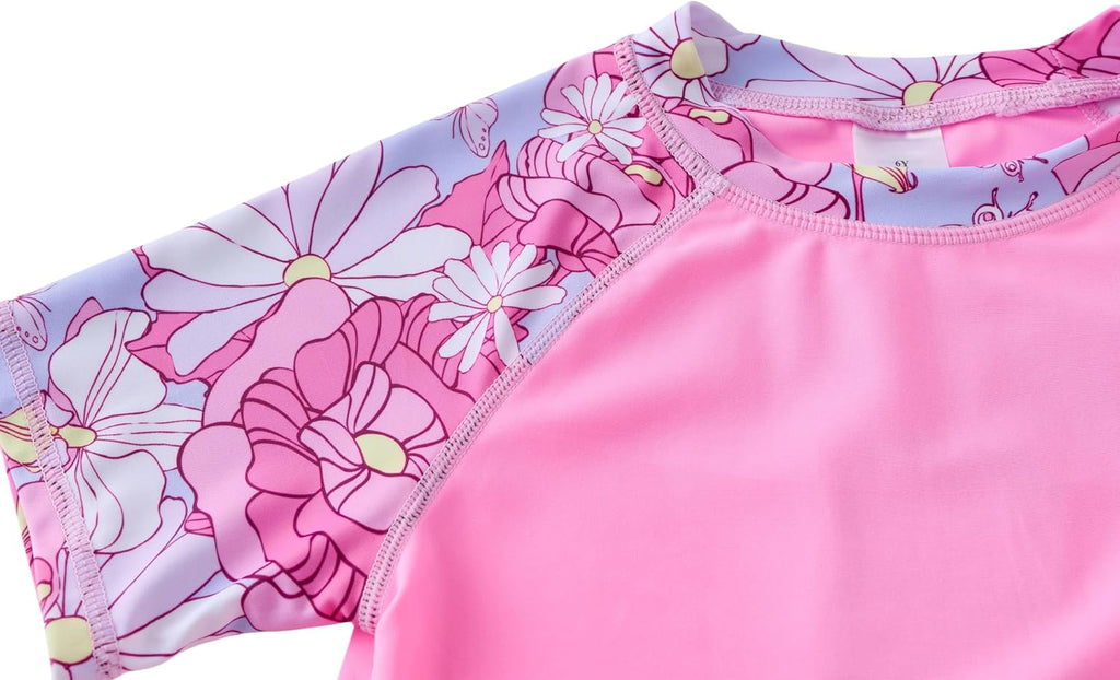 Girls Rash Guard Swimsuit Short Sleeve Bathing Suit Rashguard Sets