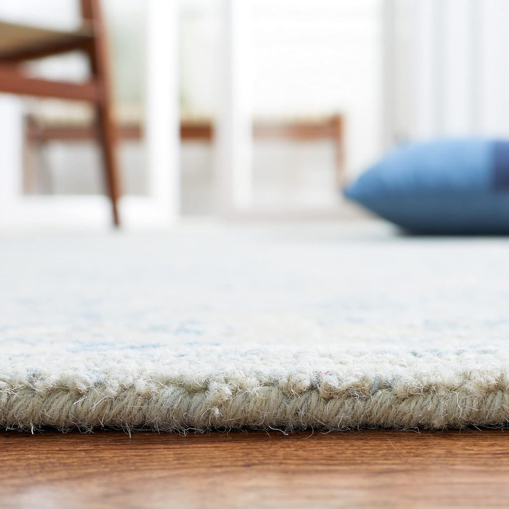 Micro-Loop Area Rug - 9' x 12', Blue & Beige, Handmade Wool