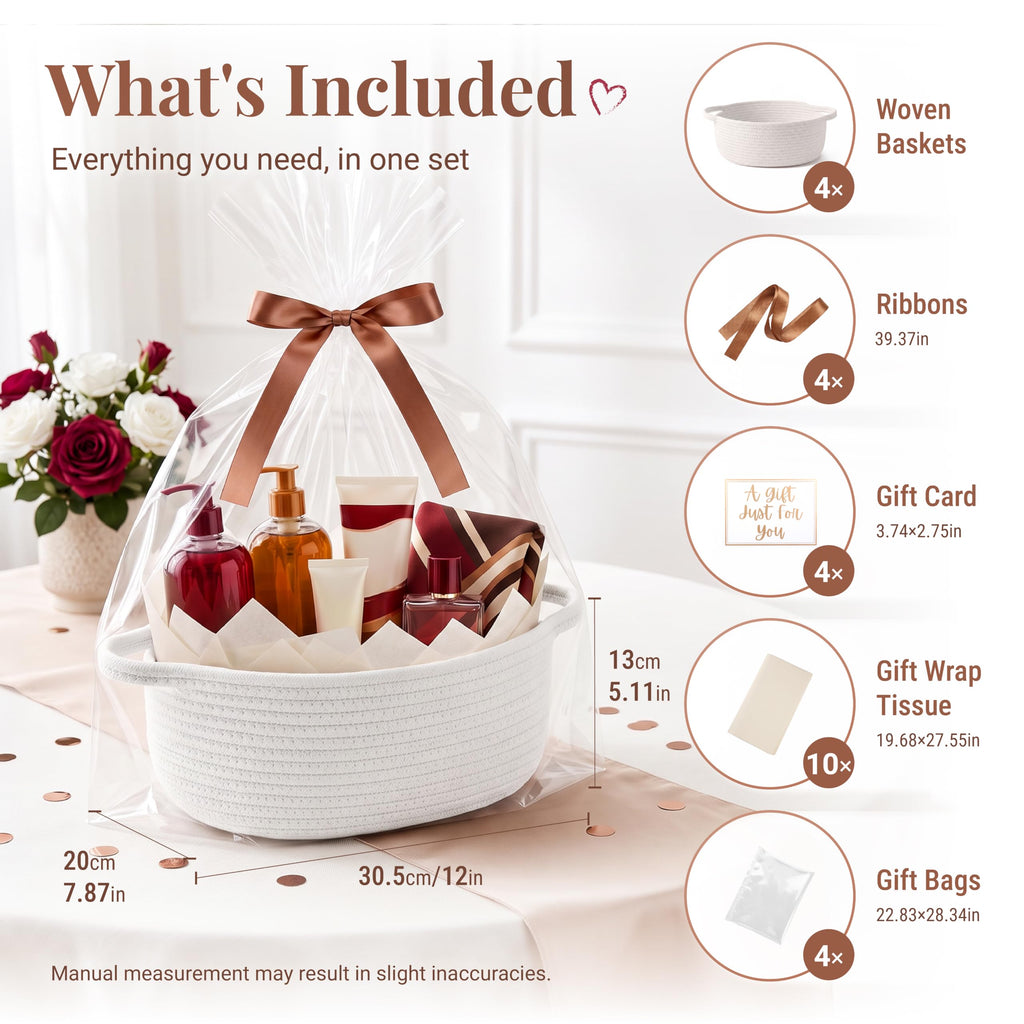 4 Pack Small Woven Gift Baskets Empty to Fill, Cute Gift Basket