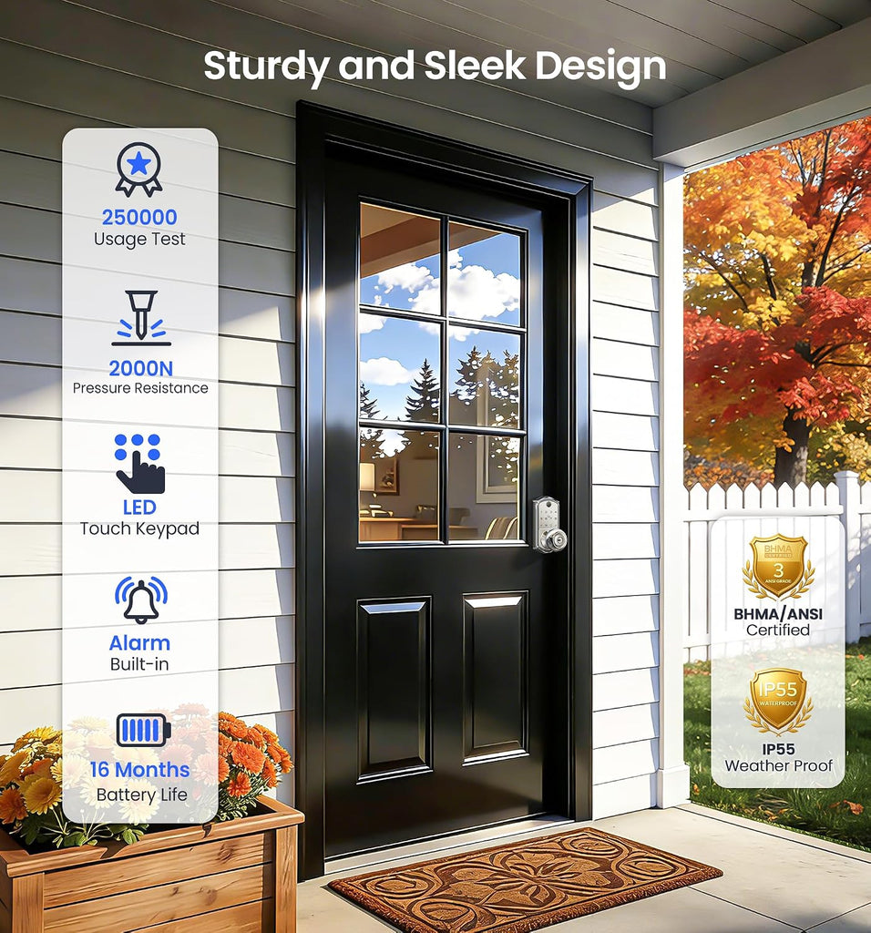 Fingerprint Keypad Smart Door Knob Handle Lock, Satin Nickel