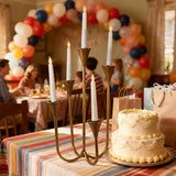 Candle Holder Vintage Candlestick Holder Stand for Stick Taper Candle, 5-Arm Cast Iron Candelabra Fireplace Mantel