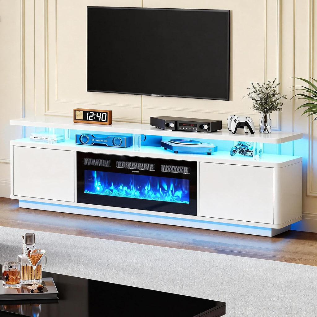 70" Fireplace TV Stand for TVs up to 80", Entertainment Center with 36" Fireplace & Double LED Lights, TV Console