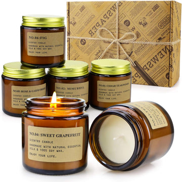 Candles Scented Aromatherapy Candle Gift Set for Women Soy Wax Long Lasting Amber Jar Candles Gift - Set of 6