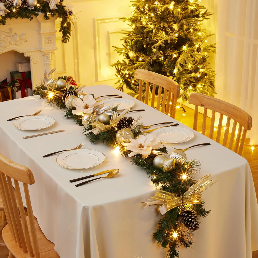6 Ft Lighted Christmas Garland, Pine Christmas Garland with Gold Accents & Pinecone, 20 Led Lights Christmas