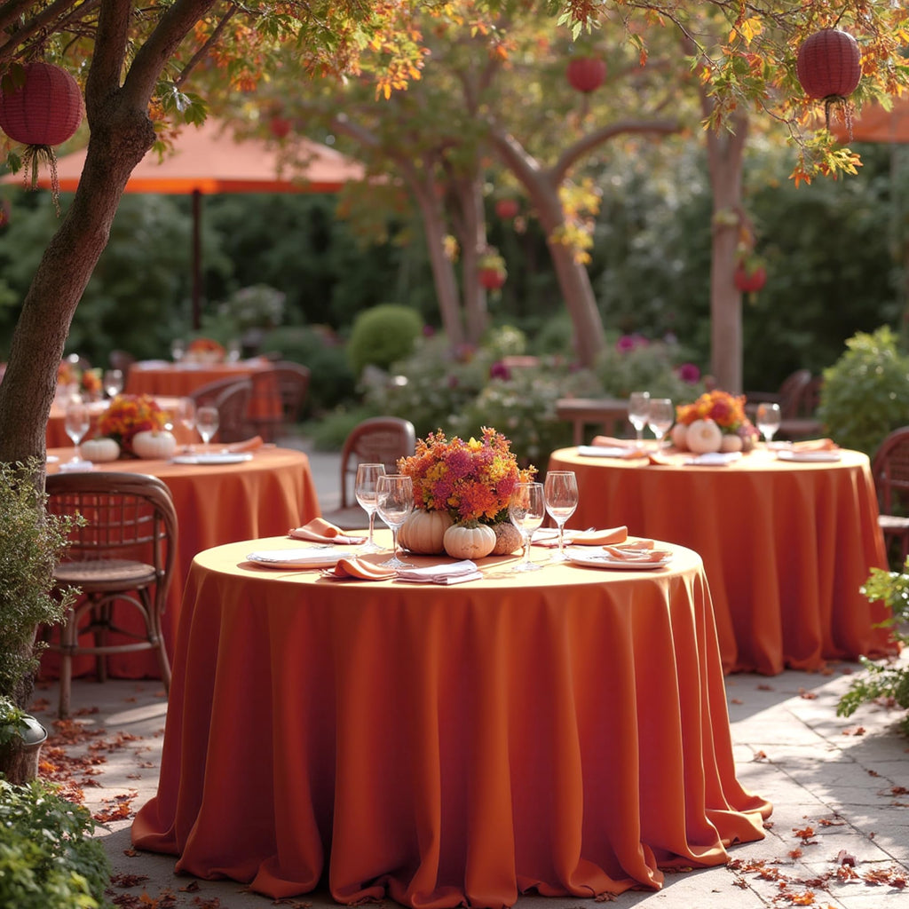 Thanksgiving Round Tablecloth 120 Inch, 8 Pack Burnt Orange Rust