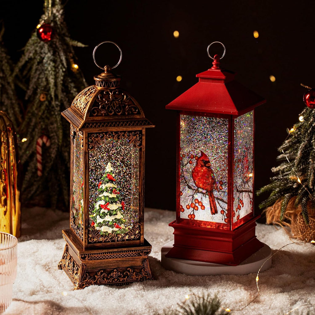 Rotating Christmas Tree Christmas Snow Globes Cardinal Music Water Glitter Lantern Holiday Decorations Gifts