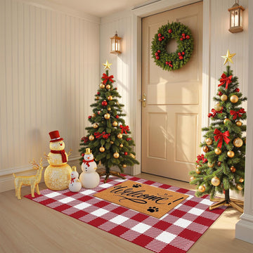 Outdoor Rugs, Red and White Area Rug Checkered