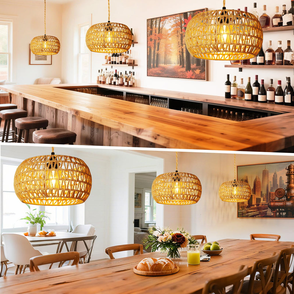 Hanging Light Ceiling Lamp Pendant Lights Rattan Hanging Lamp with Plug in Cord Bedroom Kitchen Indoor Hanging Lamp