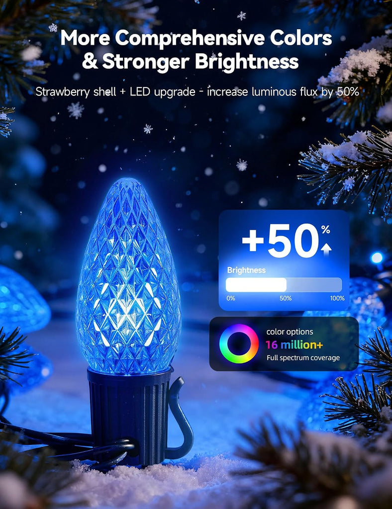 Smart C9 Christmas Lights Outdoor, 200 LED 213FT Christmas Color Changing Fairy Lights App Control, Music Sync, 105