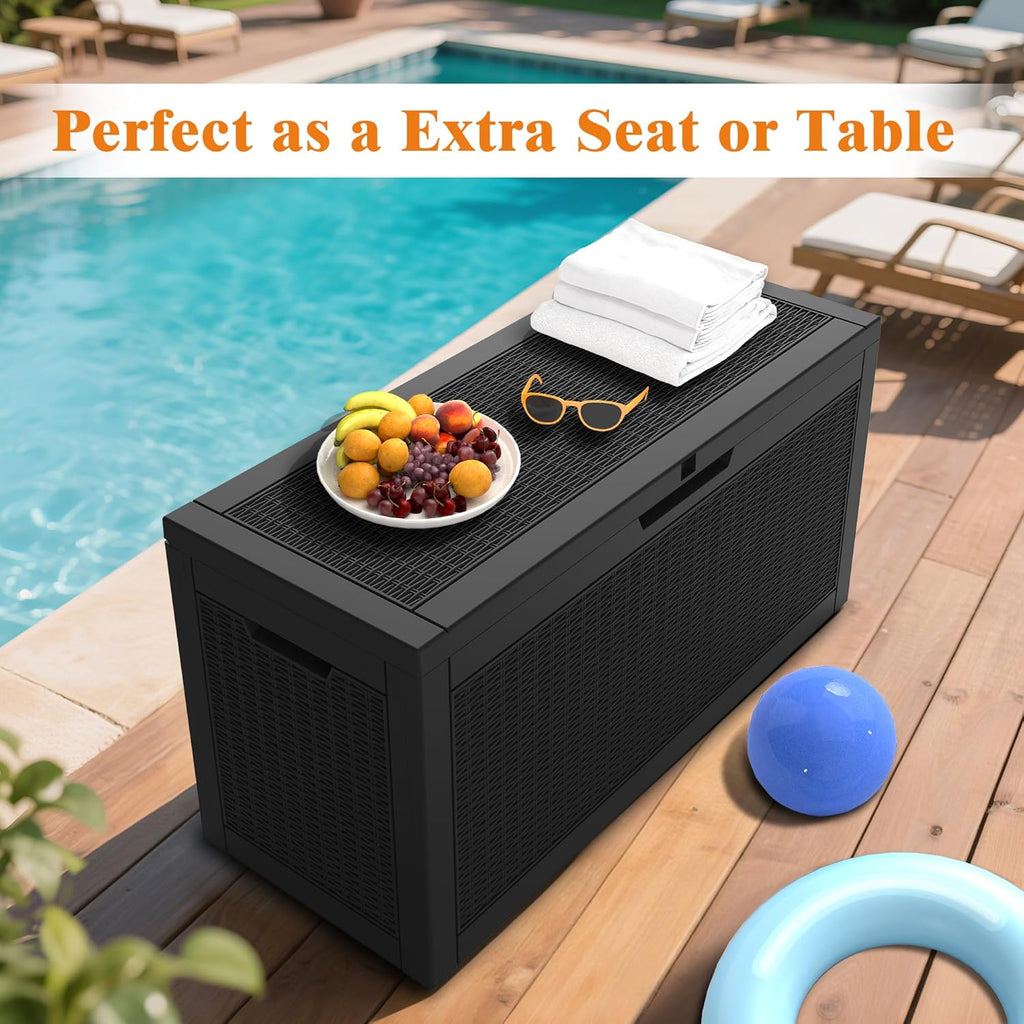 Outdoor Storage Box, 66 Gallon Waterproof Deck Boxes, Large Lockable Pool Storage Bins for Package Delivery, Porch