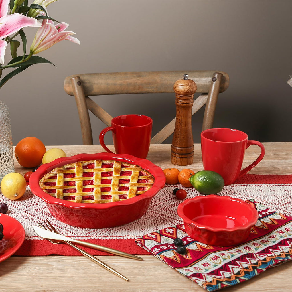 Ceramic Pie Pan for Baking - 5.5 inch Small Pie Plates Deep Dish Round Pot Casserole Mini Serving Bowl - Microwave