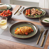 Stoneware Dinnerware Sets Service for 4, 12 pcs Reactive Glaze Plates and Bowls Sets, Handmade Ceramic Dish Set