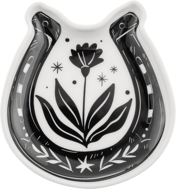 Boho Trinket Tray, Black and White Ring Bowl, Decorative Ceramic Trinket Dish, Jewelry Dish Tray for Rings, Horseshoe