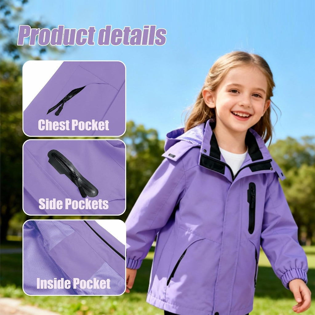 Boys Rain Jacket, Girls Raincoat Waterproof Lightweight Windbreaker Coats for Kids