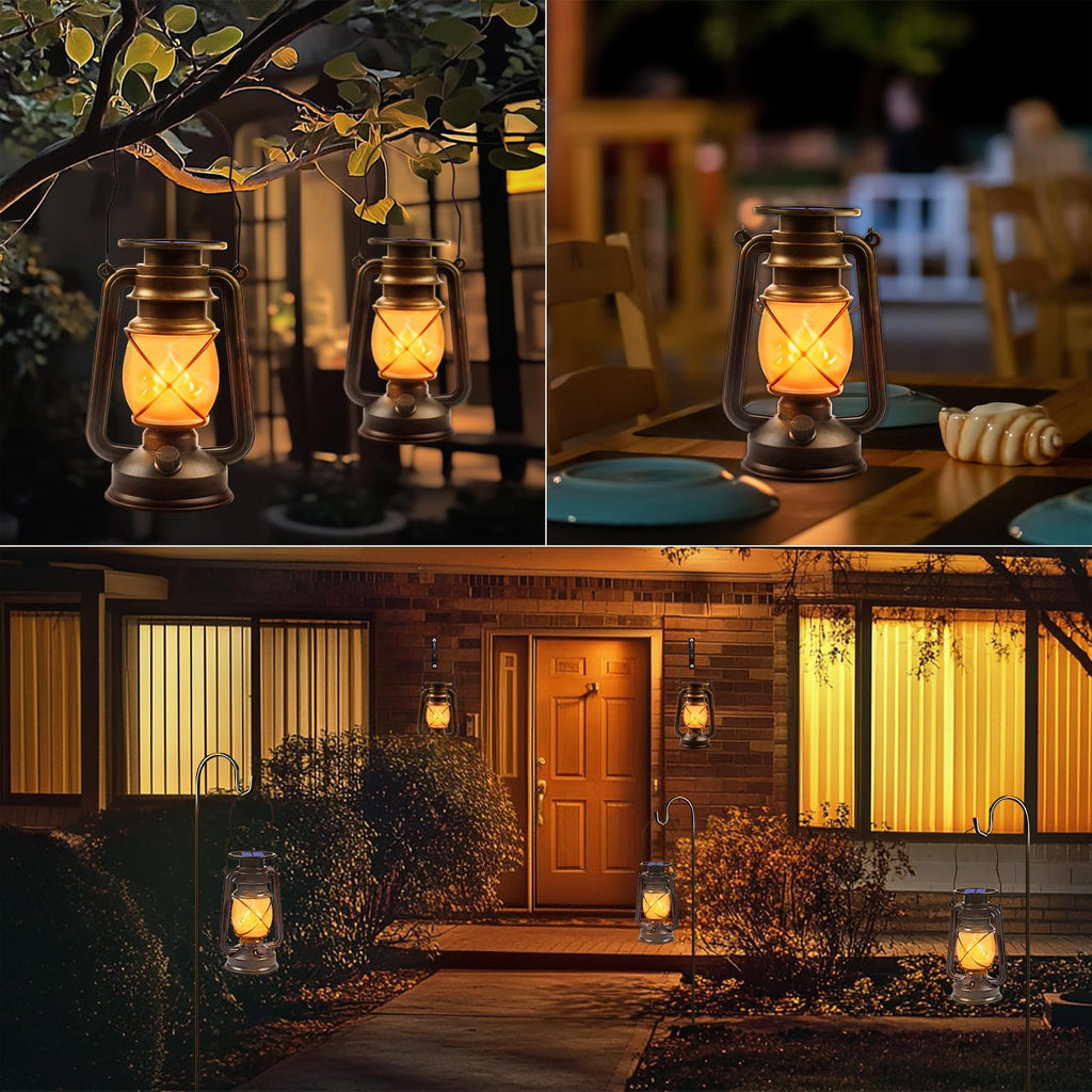 Lanterns Outdoor Waterproof, 2 Pack Bronze Flickering Flame Lights