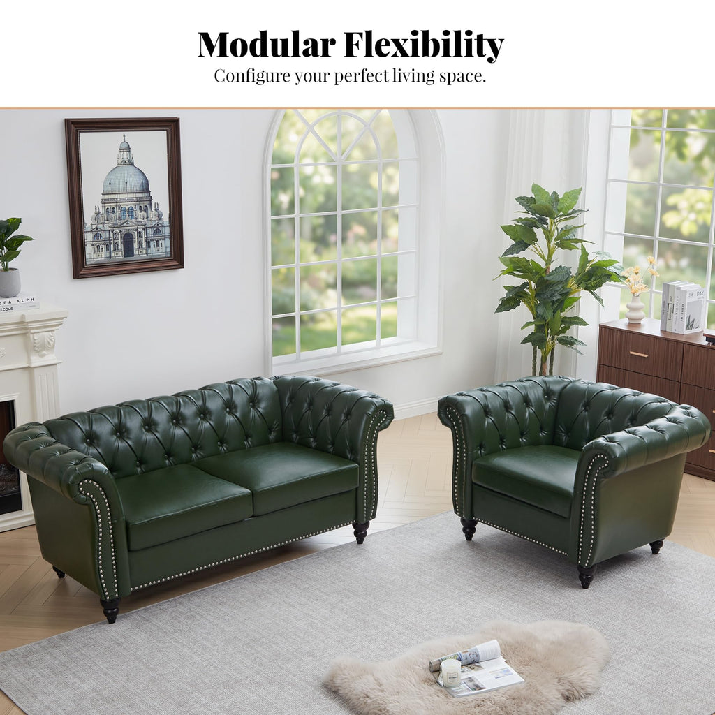 Chesterfield Loveseat, 2 Seater Tufted Couch, Classic Button Tufted Upholstered Sofa, Modern Mid-Century PU Leather