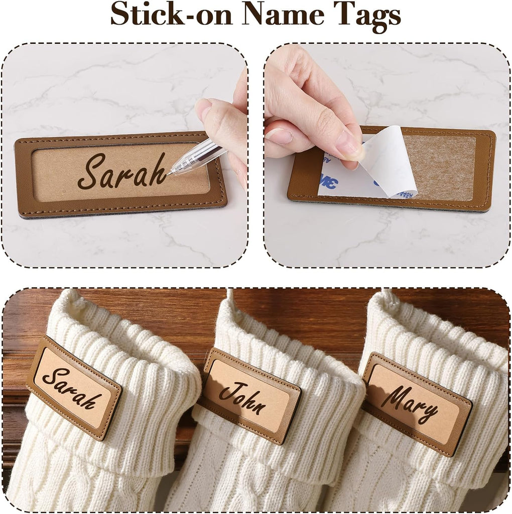 18 Inch Christmas Stockings, Set of 6 Classic Cream White Cable Knitted Stockings with Velvet Ribbon Loop Bows
