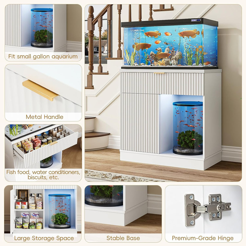 20-29 Gallon Fish Tank Stand with Power Outlet & Drawers, White