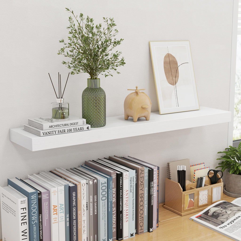 36 Inch Floating Shelves, 6.7 Inch Deep White Wall Shelves Set of 2