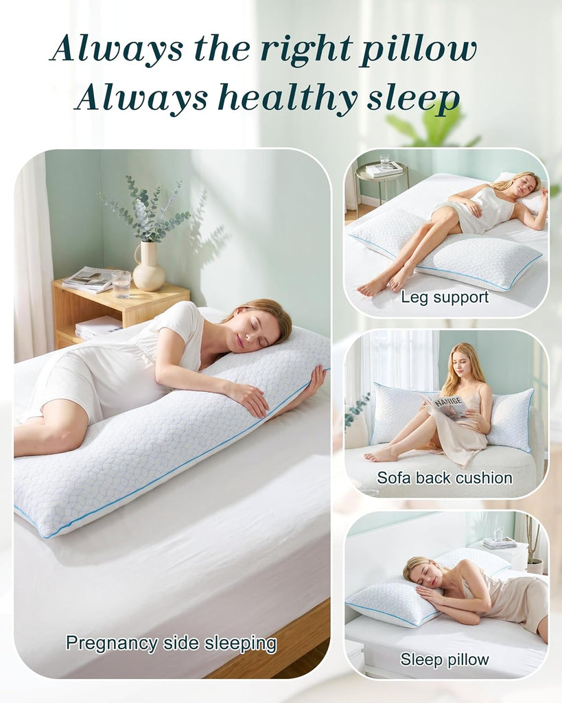 Cooling Body Pillows for Side Sleeper, Double Sided for Hot Sleepers, Firm Shredded Memory Foam Long Pillow for Bed