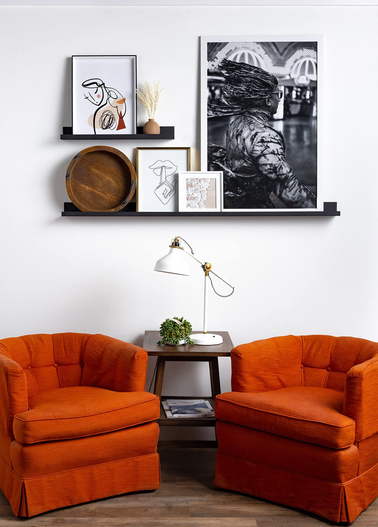 24" Metal Floating Wall Shelf | Modern Black Powder-Coated Steel Ledge, Made in USA | Wall-Mounted Shelf