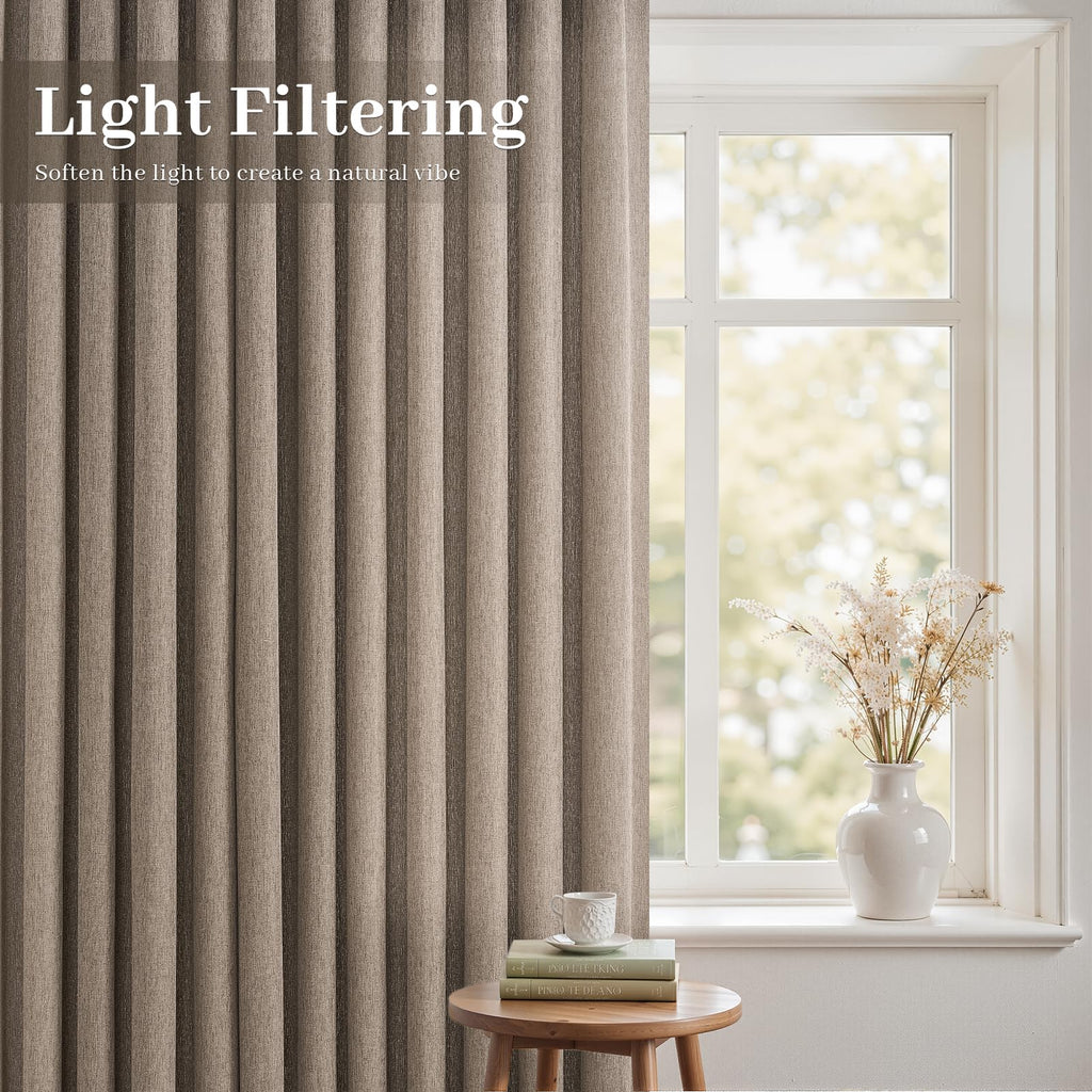 Extra Long 108 Inches Taupe Pinch Pleated Curtains 2 Panels Linen Textured