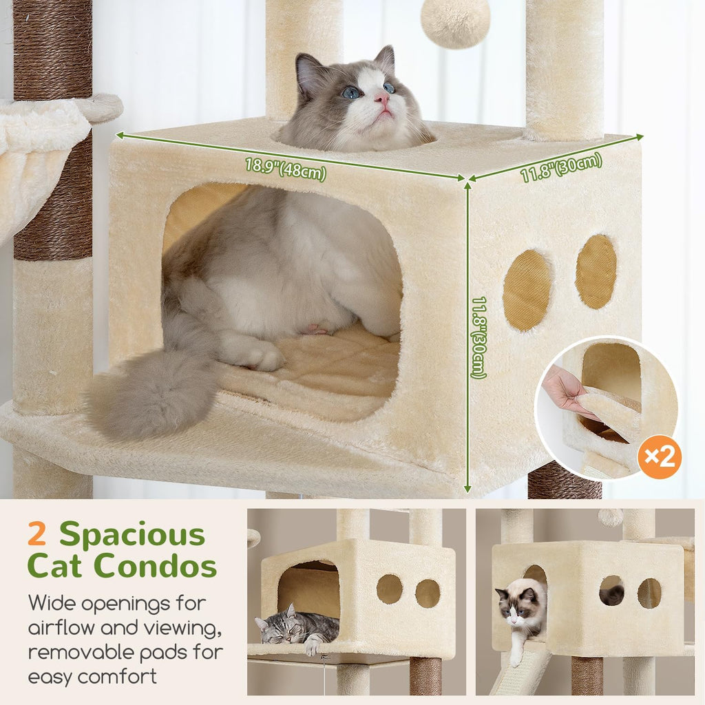 74in Tall Cat Tree for Indoor Cats Large Adult, Beige