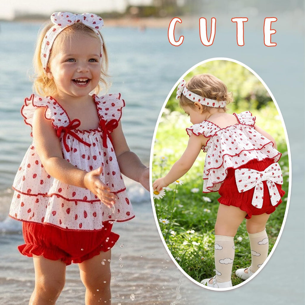 Baby Girl Clothes Infant Ruffle Tops Dress Shorts Set Bloomers Toddler Sleeveless Summer Outfits with Headband