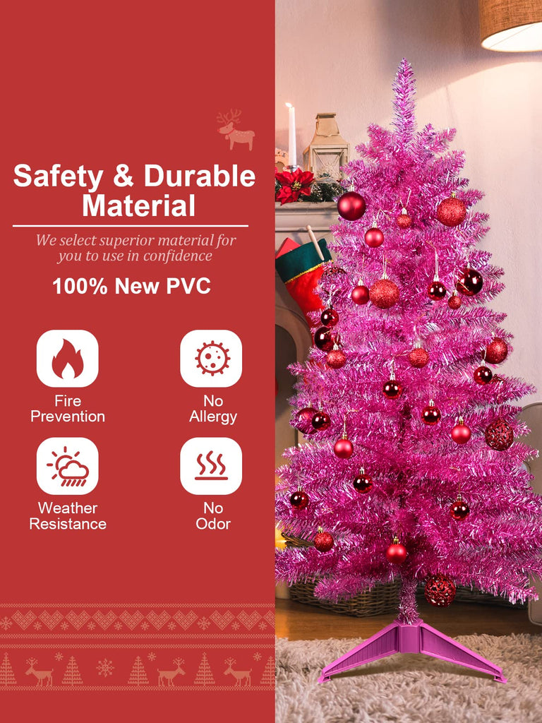 4ft Pre-Lit Pink Christmas Tree, 122 Tips, 50 String Lights