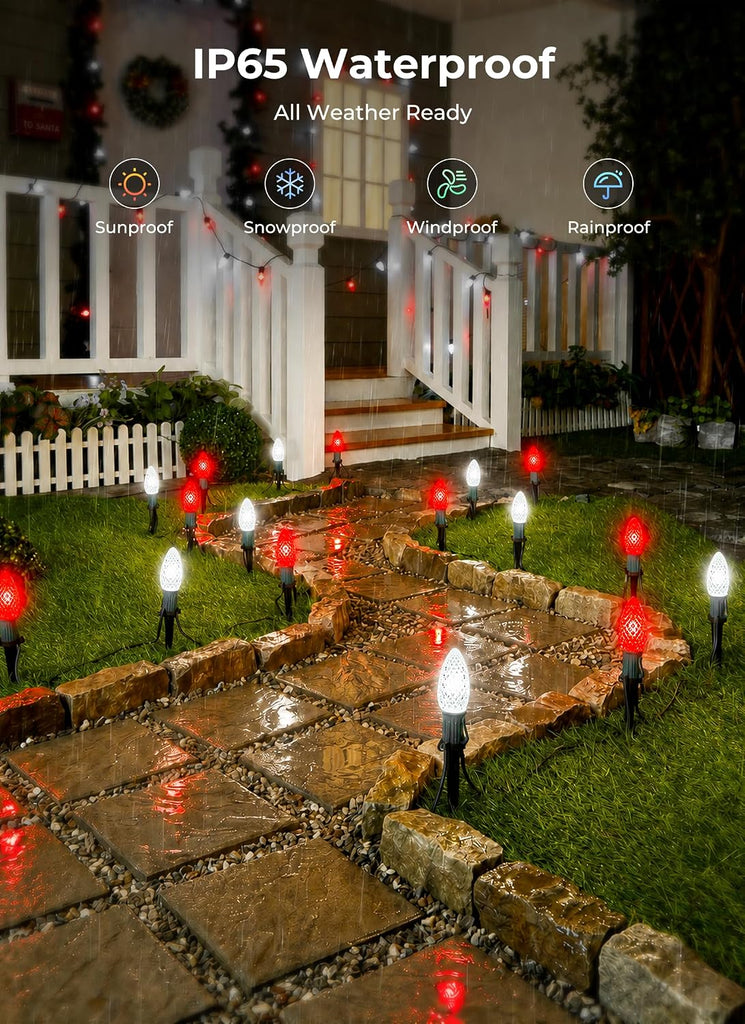C9 Christmas Lights Outdoor, 26FT 20 LED C9 String Lights with Stakes
