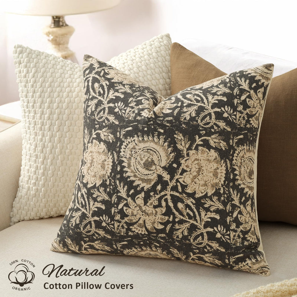 Vintage Floral Print Throw Pillow Covers 12x20 Set of 2 Neutral Modern Farmhouse Pillow Cases Accent Decorative