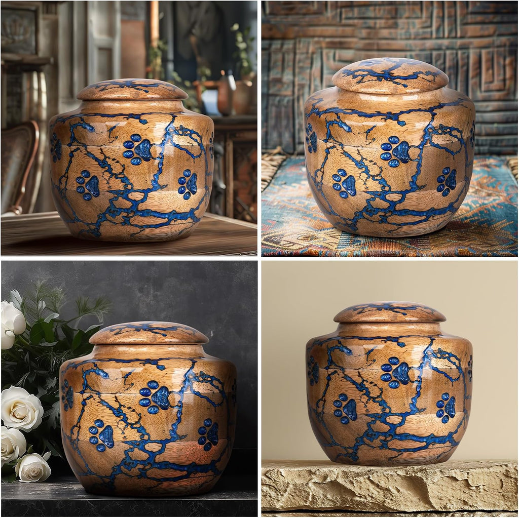 Wood Pet Urns for Dog/Cat Ashes - Small 10 Cu/in Resin Decorative Urn for Ashes for Dog, Urns for Cats - Pet Memorial