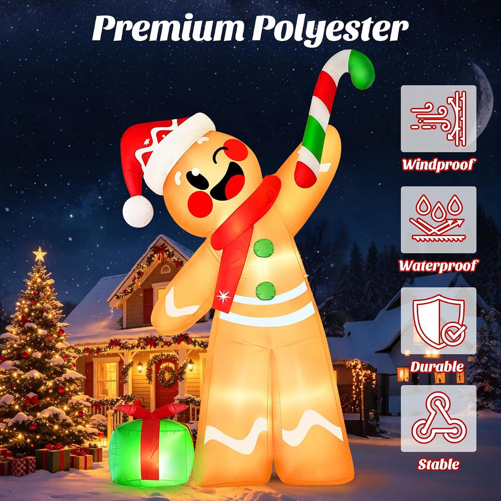 12FT Christmas Inflatable Gingerbread Man Decoration with LEDs