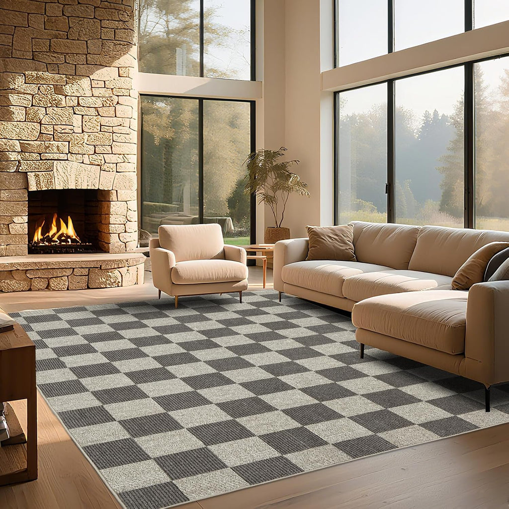 Checkered Rug 5x7 Washable Soft Rug Low-Pile Boho Rugs with Non-Slip Backing s, Classroom, ‎Dining Room, Office, Kids