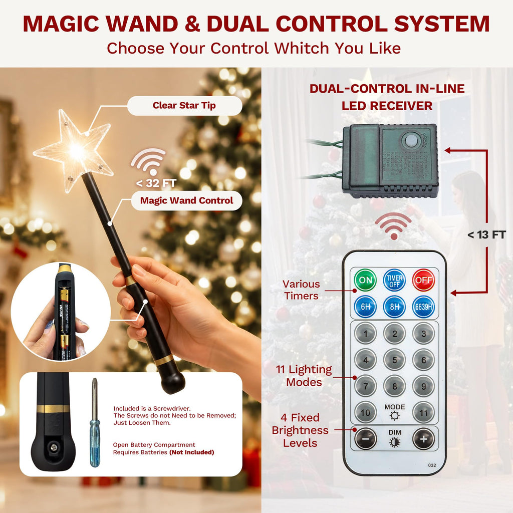 7.5FT Pre-Lit Flocked Christmas Tree w/Magic Wand Control