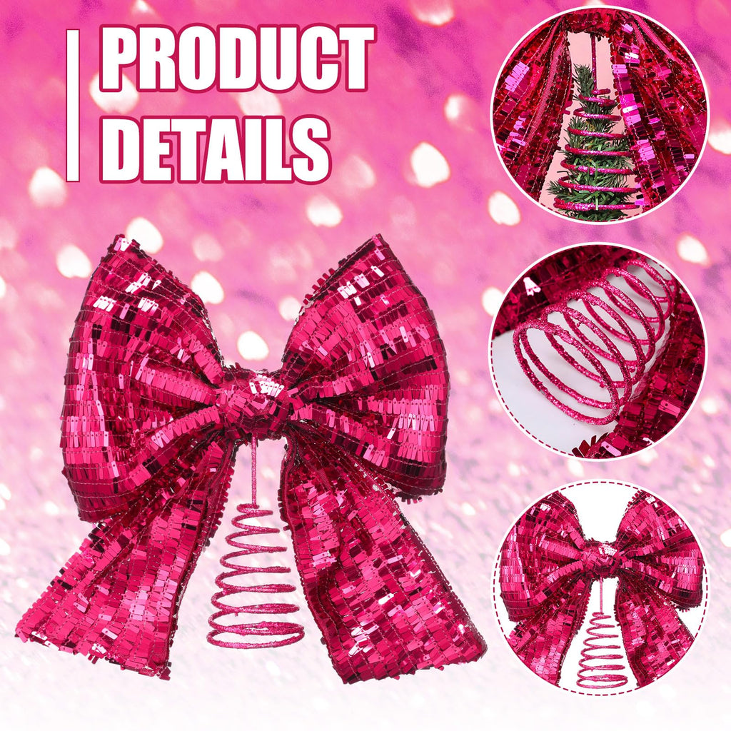 10 x 12 Inch Large Sequin Hot Pink Bow Tree Topper, Hot Pink Bow