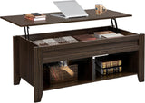 Lift Top Coffee Table with Hidden Storage Compartment & 2 Open Shelves