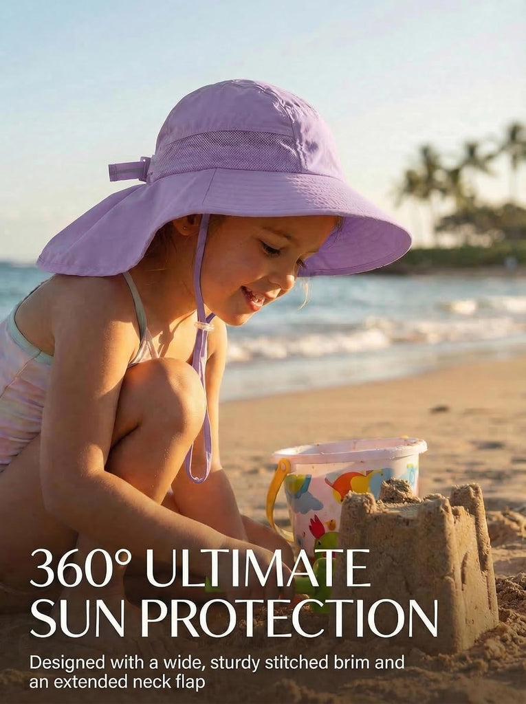 Toddler Sun Hat Kids Bucket Hat UPF 50+ Wide Brim Neck Flap - Adjustable Baby Beach Hat Summer Play Essentials