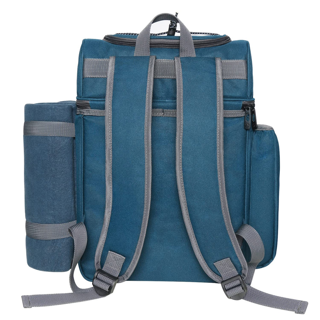 Picnic Basket Backpack for 2 Person with Insulated Leak Proof Cooler Compartment, Wine Holder, Fleece Blanket, Cutlery
