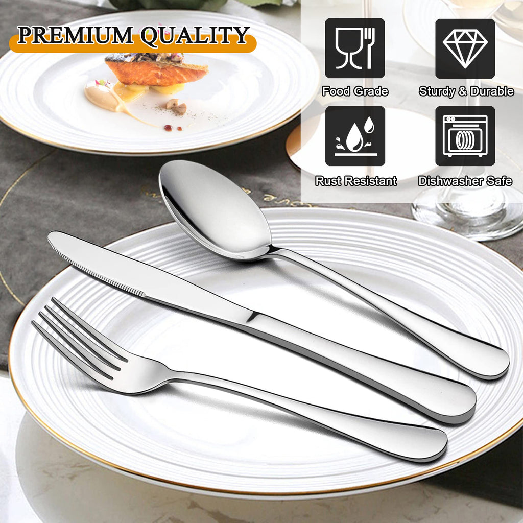 66-Piece Silverware Set with Serving Utensils, Stainless Steel Silverware Flatware Set for 12, Elegant Cutlery