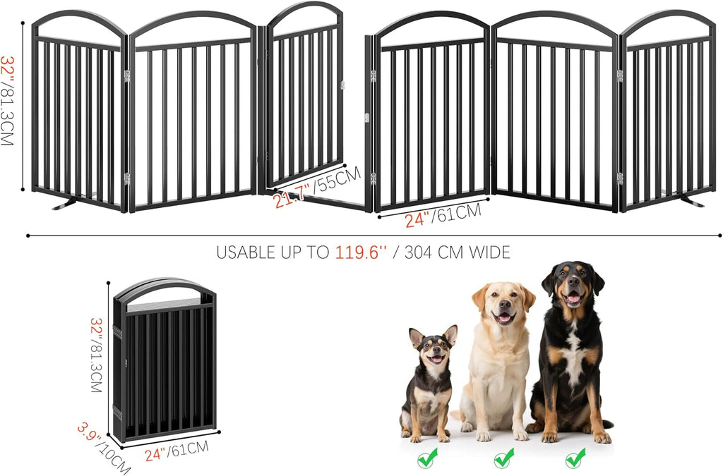 Foldable Pet Fence 144" Wide, 32" Tall, No-Assembly Dog Gate with Door, Black